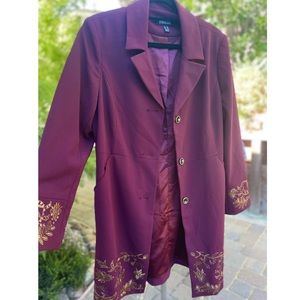Dennis by Dennis Basso Burgundy Business Coat with Gold Detailing - Size 14